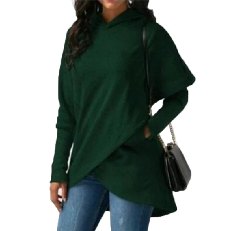 

Women Loose Solid Color Hoodie Irregular Hem Sweatshirt Casual New Streetwear Fashion Lady Oversize Hooded Pullover Outwear Coat