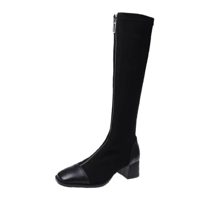 

2020 Autumn Hot Female Women Up The Knee Boots Stretch black Sexy Fashion Zipper 5cm Middle Heels Shoes ah67