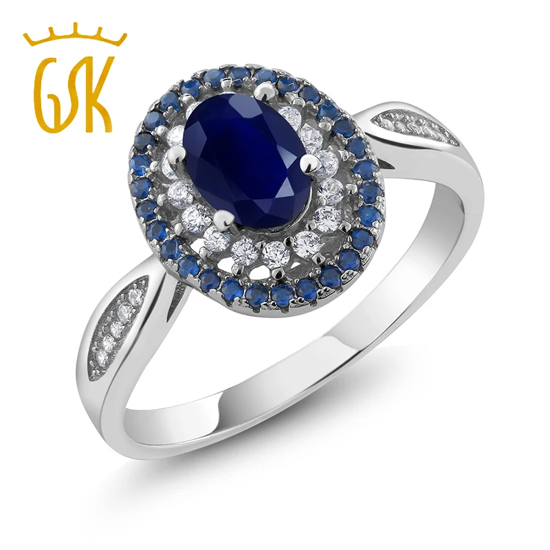 GemStoneKing 1.62Ct натуральный синий сапфир обручальные кольца с драгоценными камнями 925 пробы серебряные ювелирные украшения для женщин