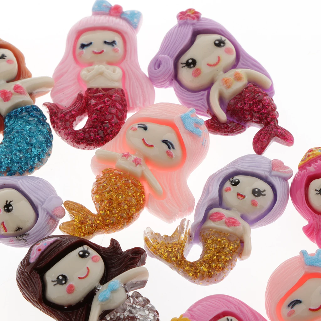 

20 Pieces Mermaid Flat back Shining Decoration Card Making Accessory Decors Cartoon Bead Art Craft