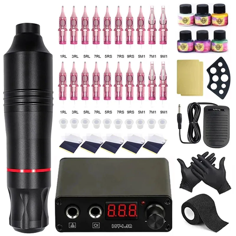 

Набор для тату-машинки, профессиональный набор для тату-машинки, Вращающаяся ручка с картриджем, игла для перманентного макияжа, набор прин...