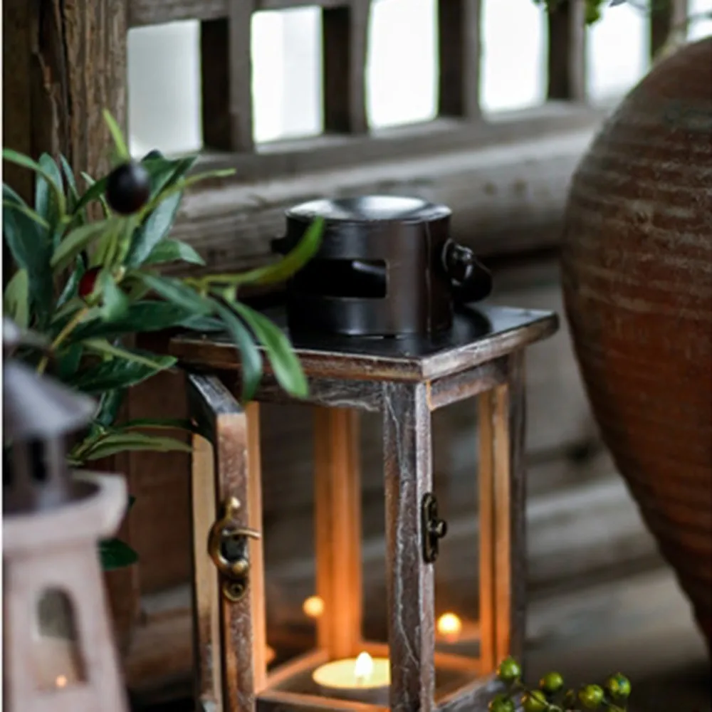 Gray Wind Light Candle Holders Wrought Iron Candlestick Wooden Wind Light Castle Lighthouse Decor Vintage Old Charcoal Color