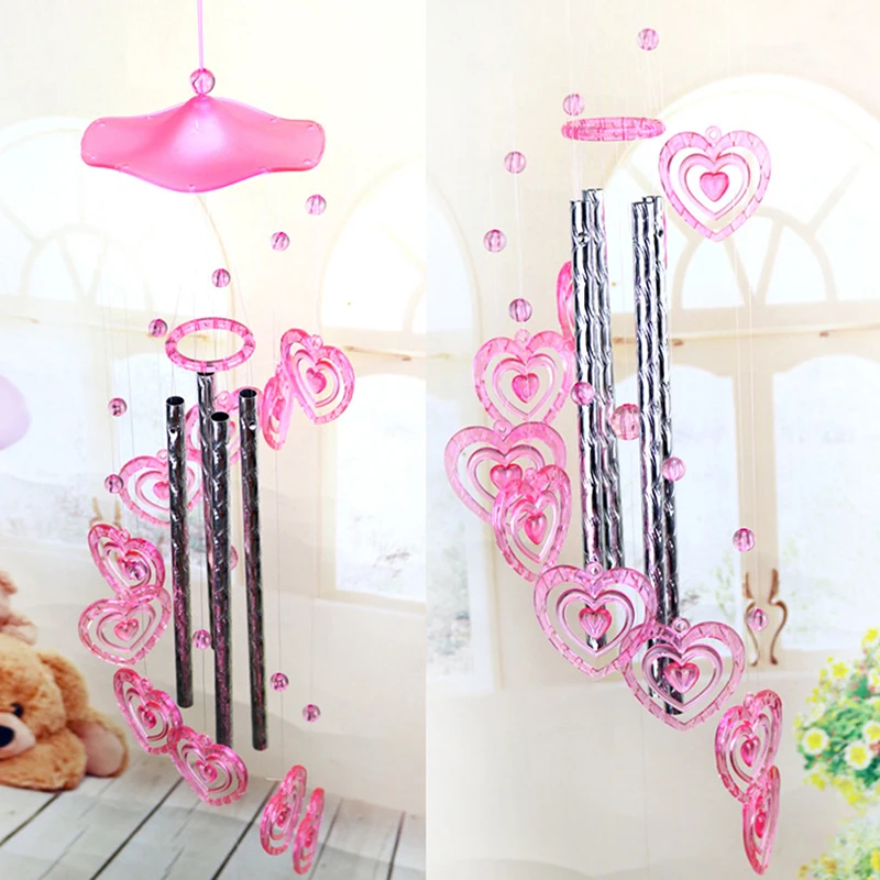 

Pop Creative Heart Plastic Crystal 4 Metal Tubes Wind chime Dophin Home Garden Decor for Lover Valetines Gifts