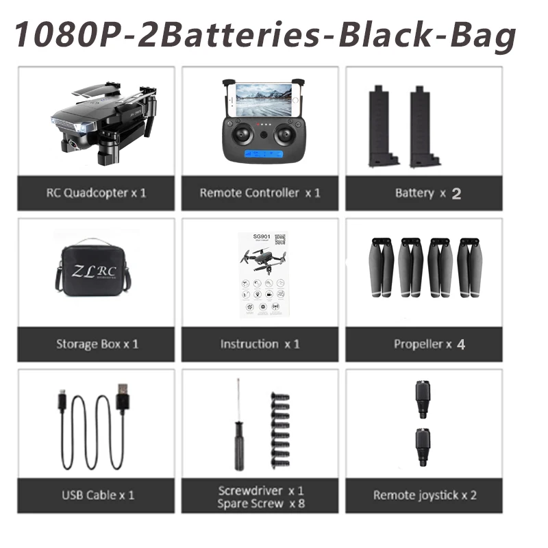 1080P-2Batteries-Bag FN, новинка 1080 года, Дрон с камерой SG901, 4 K, P, HD, двойная камера, следуем за мной, Квадрокоптер, FPV, Профессиональный gps, долгий срок службы батареи, игрушка для детей - Цвет: 1080P-2Batteries-Bag