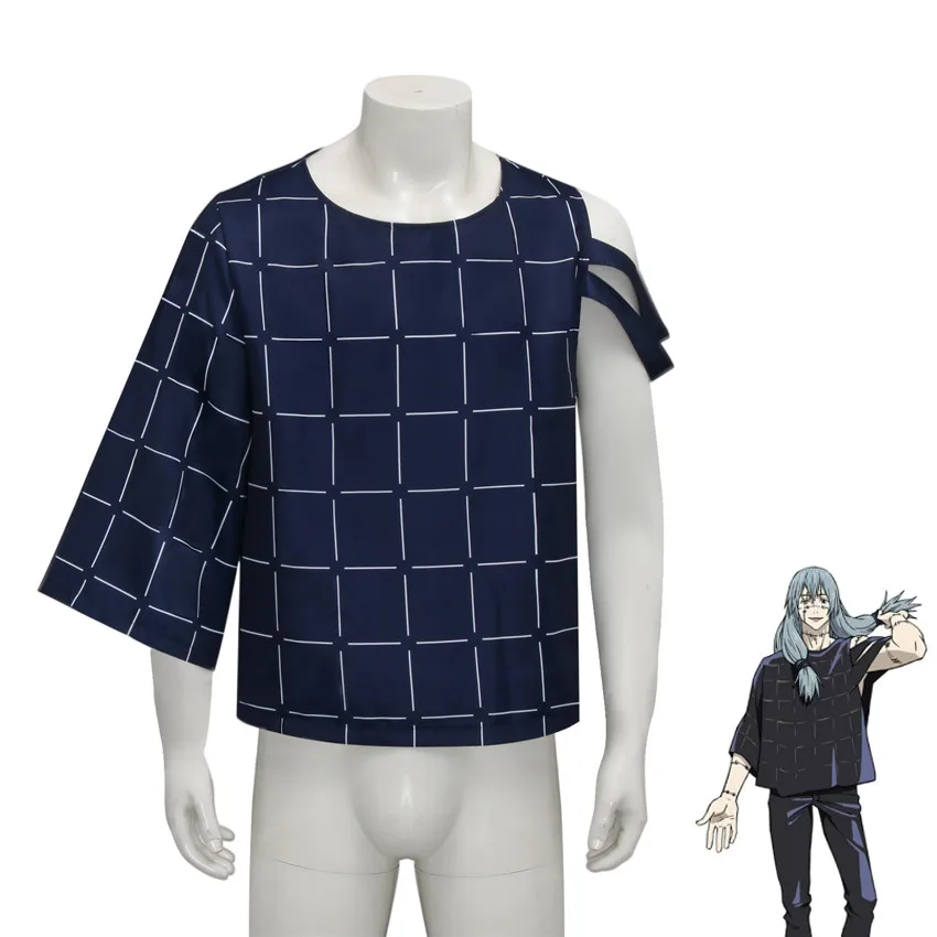

Takerlama Mahito Cosplay Costume Loose Tops T-Shirts Men Blue Tees Jujutsu Kaisen Anime Clothing Halloween Party Outfits