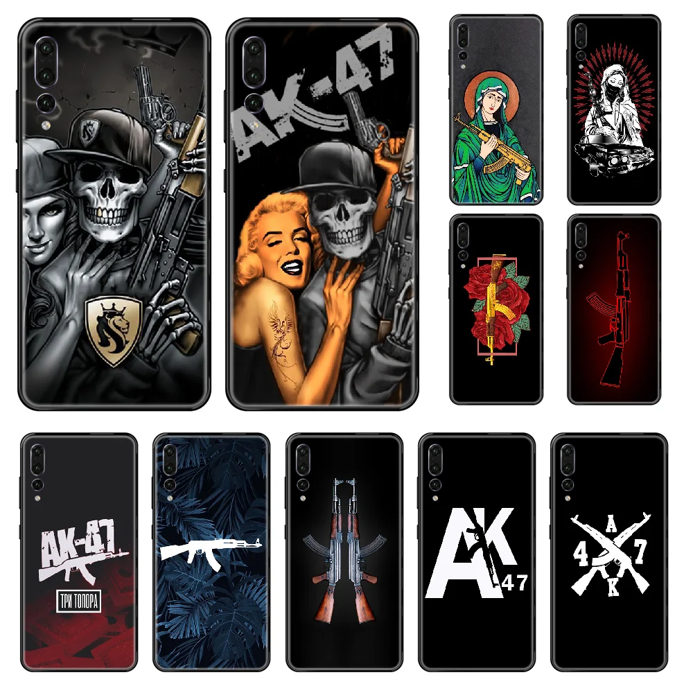 Чехол Gun AK47 для телефона Huawei P 8 10 20 30 Smart Plus 2019 Z Lite Pro 2017 черный художественный