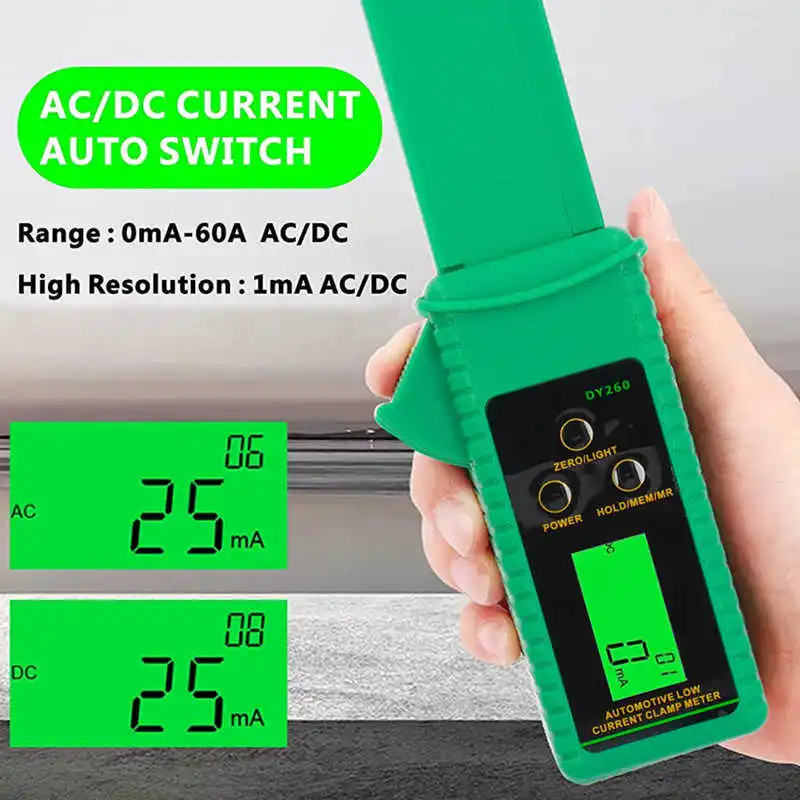 

Car AC DC Leakage Current Clamp Meter 0mA60A Portable Low Current Tester Anti Interference Non Contact for Automotive New