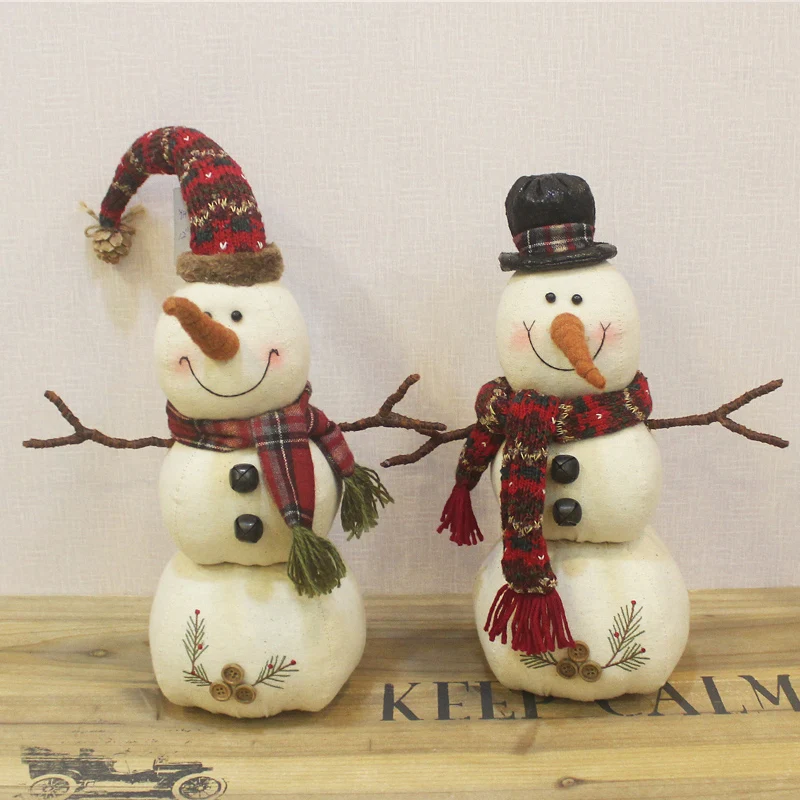 

Christmas decoration plush doll white snowman doll with hood scarf small fat snowman shopping mall window decoration