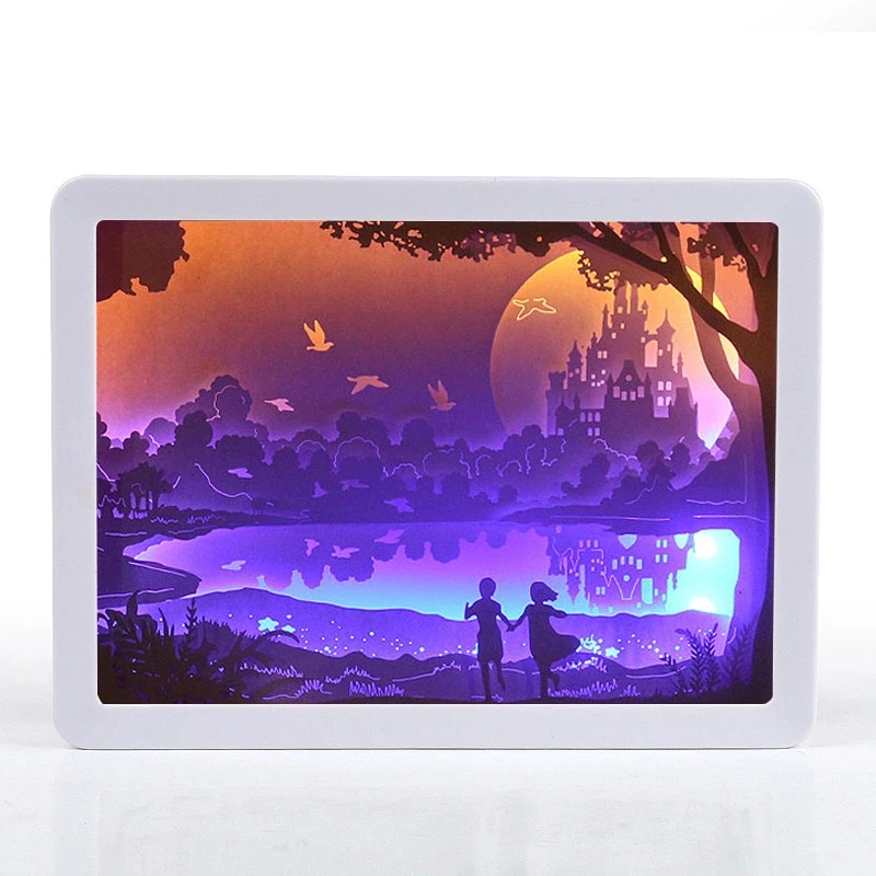 

3D Frame Paper Carving Light Box Night Light Paper Sculpture Night Light Creative Shadow Painting Lights Papercut Carving Lamp
