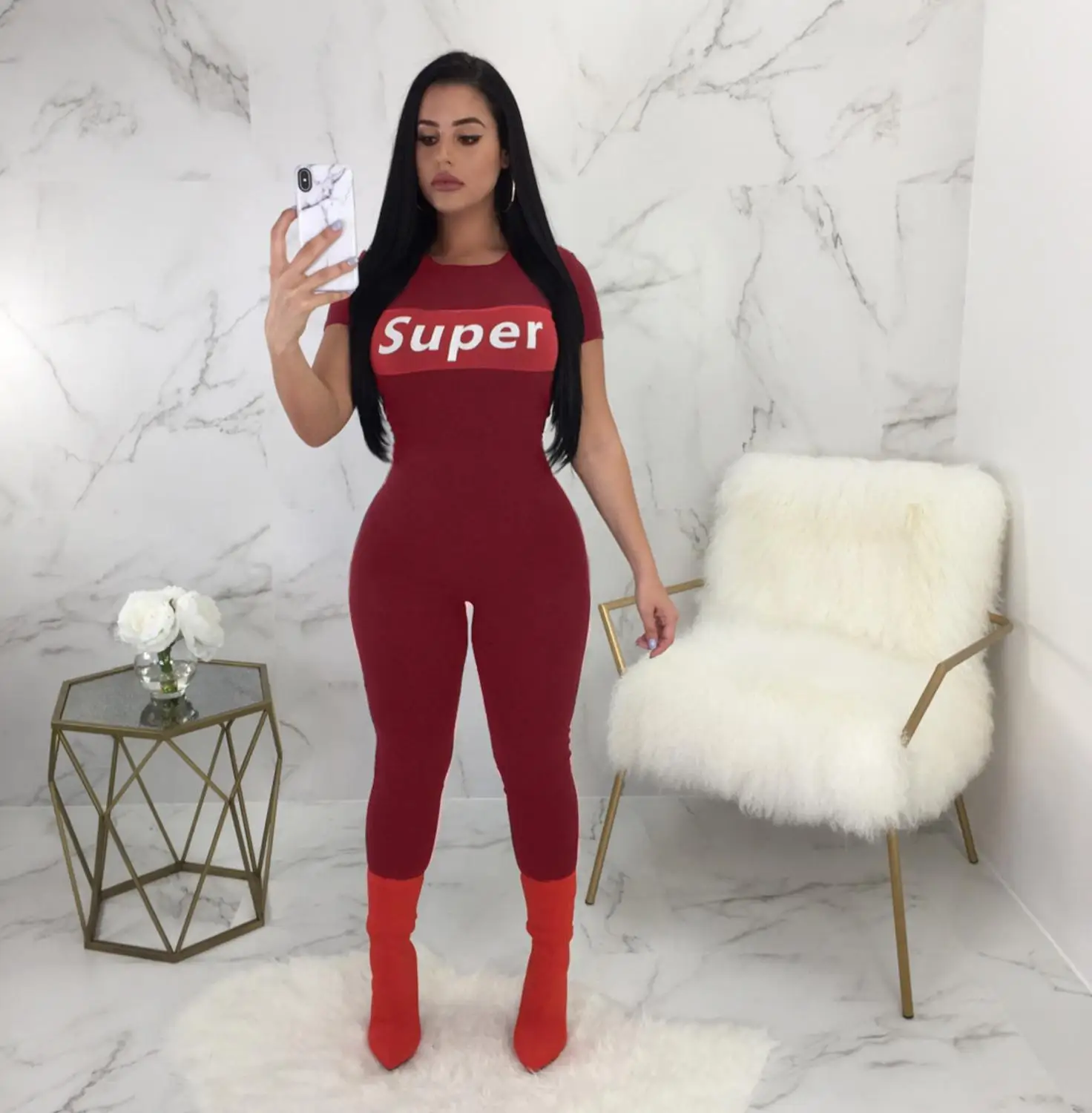 Сексуальный комбинезон с коротким рукавом тонкий спортивный женский круглым