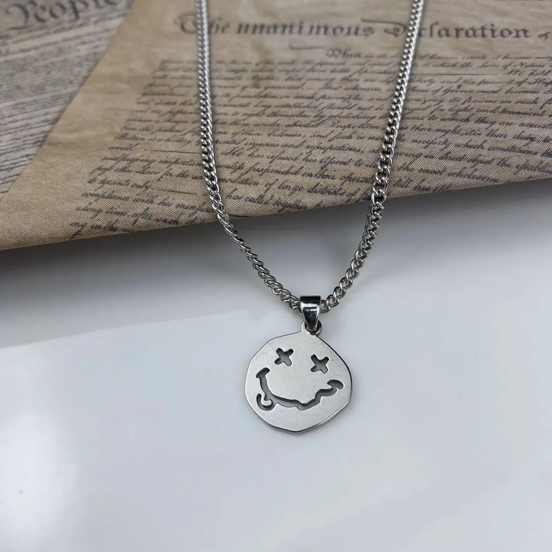 

Korean Irregular Smiley Necklace Simple Stainless Steel Couple Hip Hop Punk Men&Women Chain Fashion Gift Jewelry