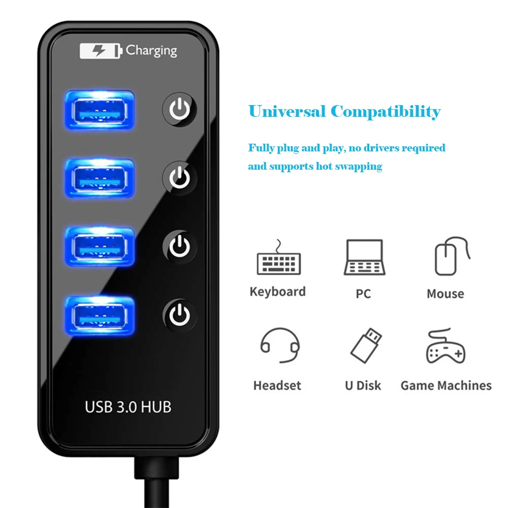 

4 Port USB3.0 HUB Smart Phone Charger Multi Port Splitter for iPad for MacBook Pro Computer PC Notebook Laptop Accessories