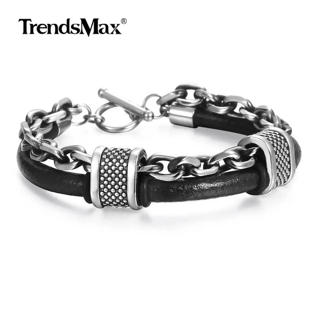 Trendsmax двухслойные мужские и женские браслеты из натуральной кожи черный браслет
