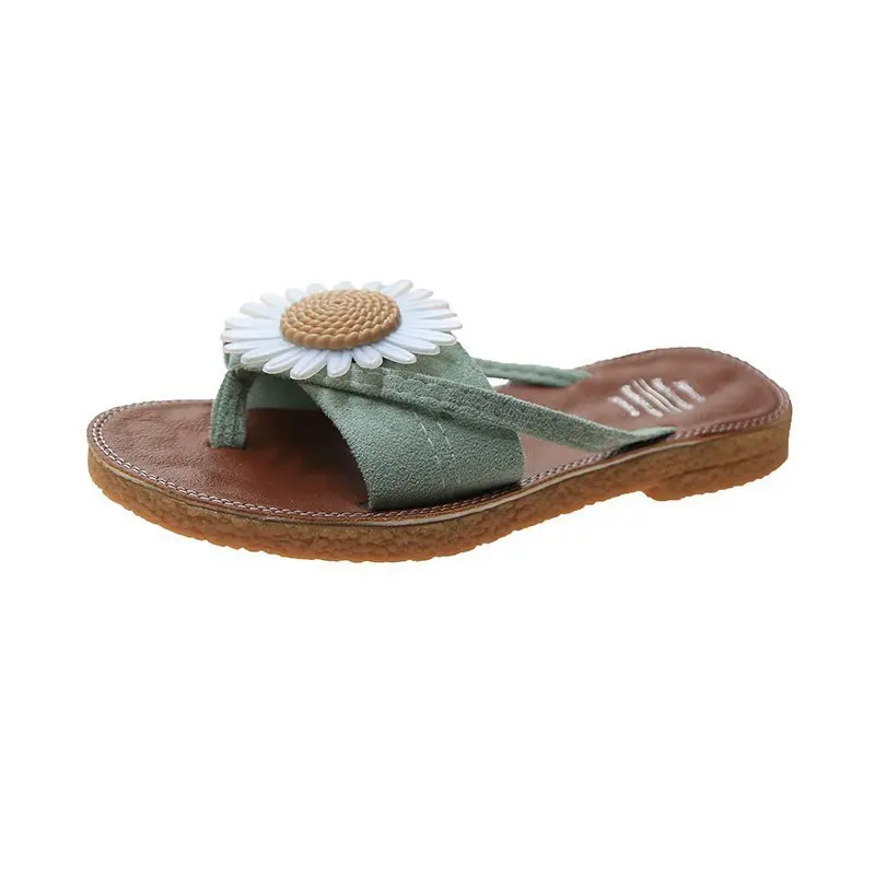 

Low Shoes Slippers Casual Slides Flock Summer Clogs Woman Flower Pantofle Luxury Beach 2021 Floral Fashion PU Rubber Hoof Heels