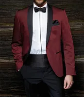 Fashion One Button Burgundy Groom Tuxedos Groom Men's Wedding Prom Suits dress wear wedding men suit (Jacket+Pants+Girdle+Tie)