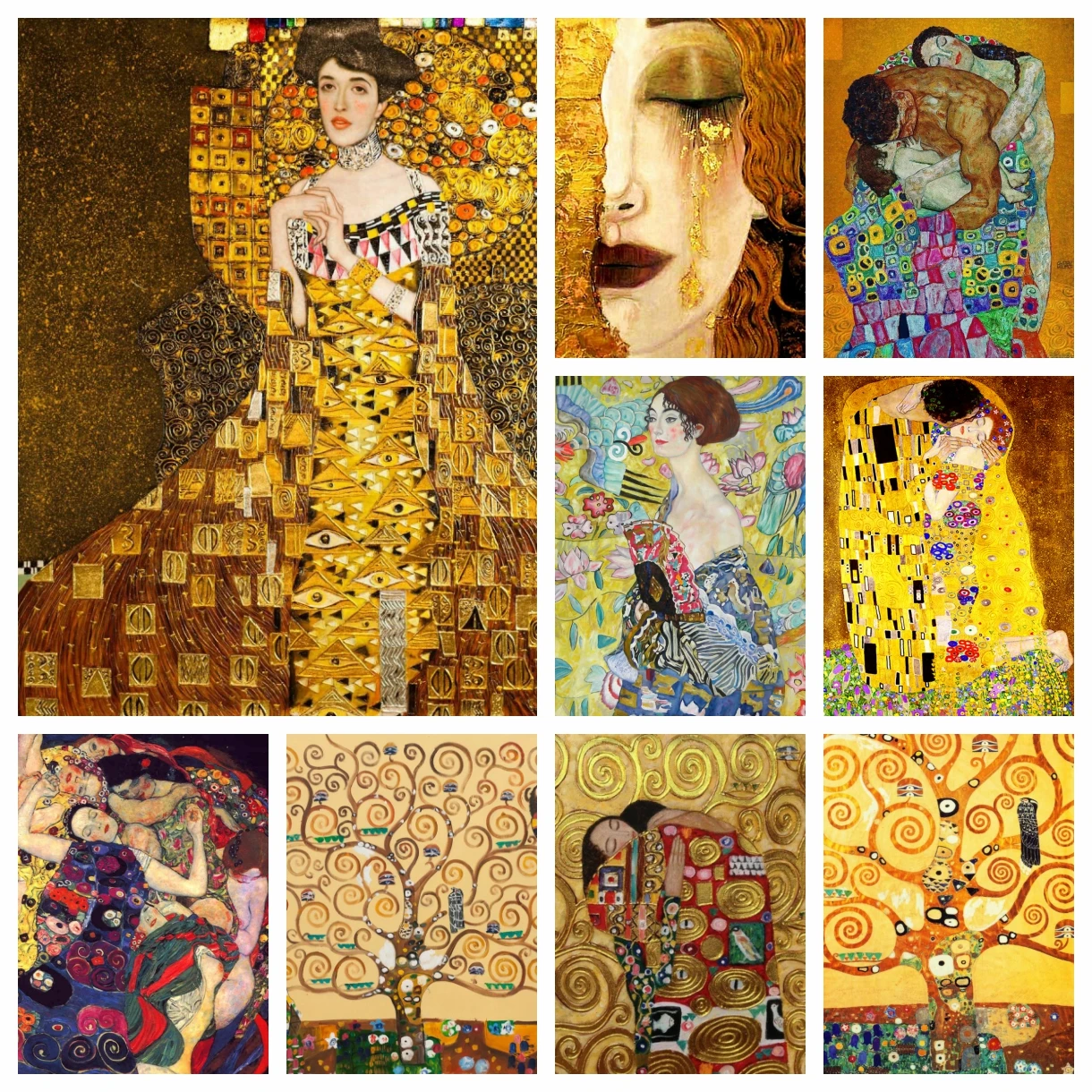 شجرة الحياة الماس اللوحة طقم تطريز Klimt قبلة عبر غرزة فسيفساء صور الرسامين الشهيرة خرز كريستالي ديكور المنزل