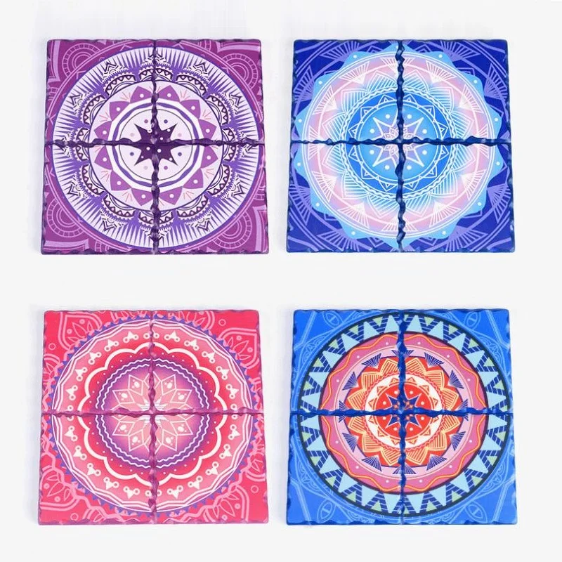 4Pcs Creative Mandala Flower Placemat Square Ceramics Cork Table Mat Kitchen Accessories Heat Insulation Coaster Pad Plate - купить по
