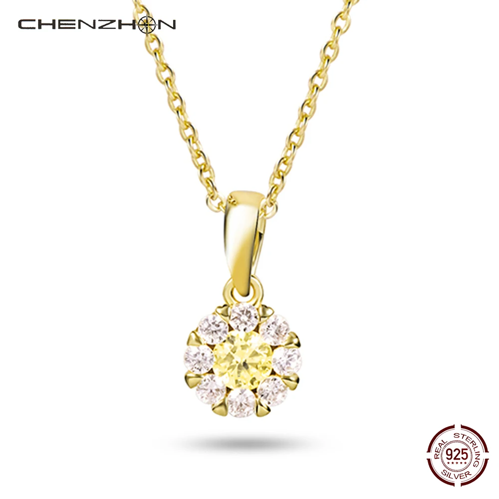 

CHENZHON Flower Necklaces For Women Pendant Gold Plated Wedding Fine Zircon Fashion Jewelry Gift Female