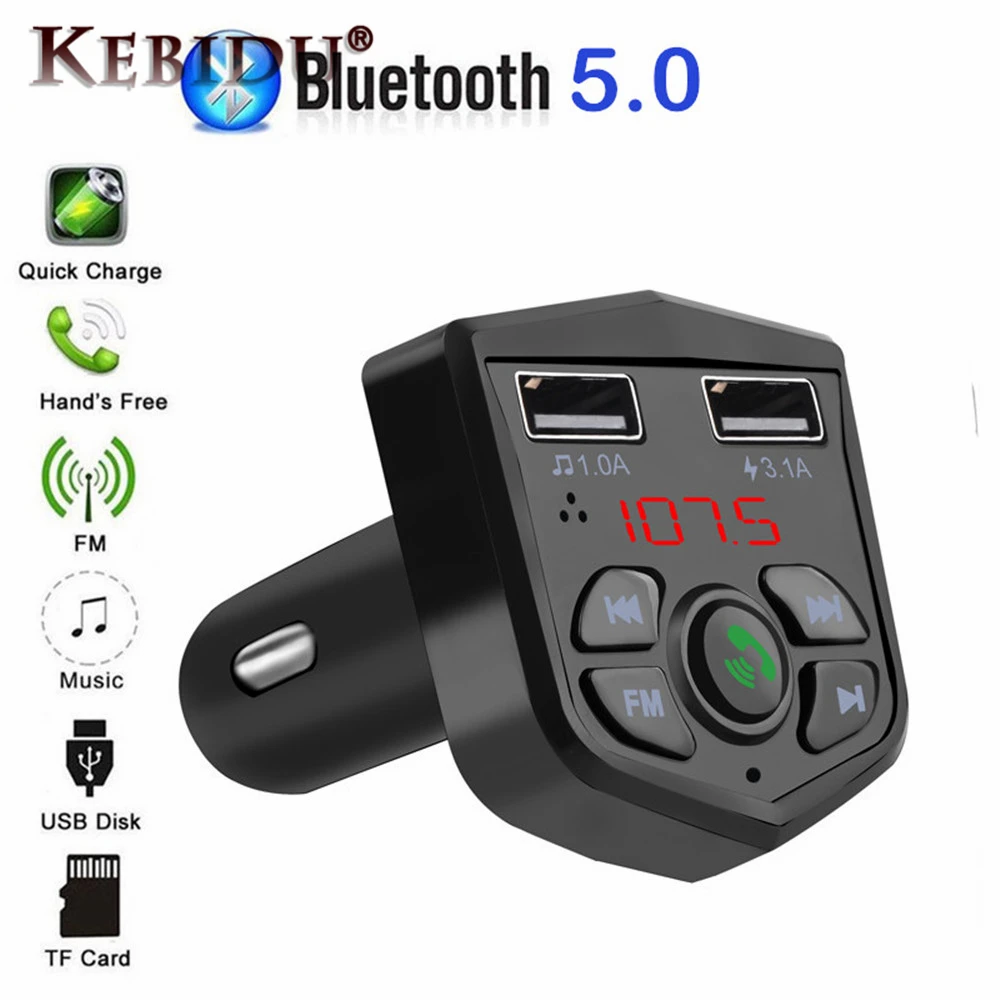 Двойной 2 USB телефон зарядное устройство 3.1A 1A Bluetooth 5,0 напряжение Цифровой дисплей автомобиля fm-передатчик громкой связи TF карта U диск MP3-плеер