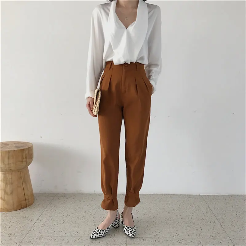 HziriP New Fashion Chic Large Size Trousers 2020 Slender Casual All Match High Waist Loose Solid Women Brief Pencil Pants | Женская