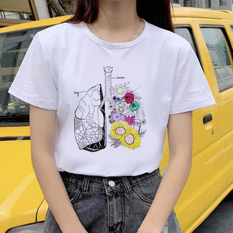 

Ladies summer casual T-shirt 2021 Organ flower summer new printed T-shirt Short Sleeve Graphic Tees Women Vogue T-shirt