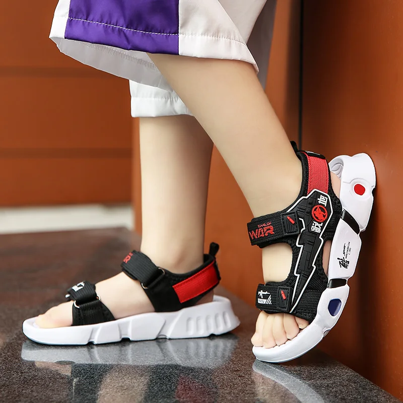 

Children's Baotou Sandals Korean Version of Non-slip Soft Bottom Velcro Small Medium and Big Boys Beach Shoes Baby Sandals