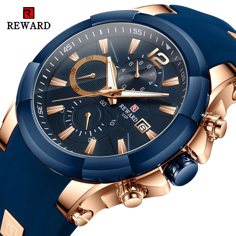 

REWARD Brand Men Watches Waterproof Silicone Strap Sport Chronograph Quartz Watch for Men Wrist Watch Fashion Erkek Kol Saati