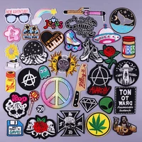 hippie rock punk clothing thermoadhesive patches on clothes diy skull ufo iron on patch sewing embroidery badge fusible patch