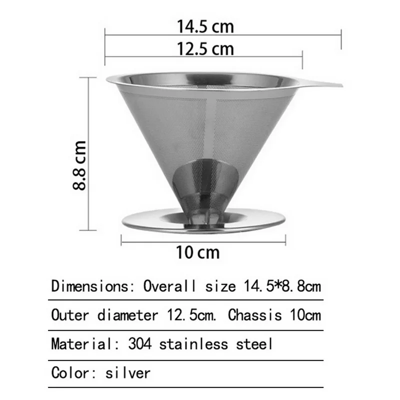 304 Stainless Steel Reusable Drip Cone Tea Coffee Filter Pour Over Dripper Home Kitchen Making Tool 1pc | Дом и сад