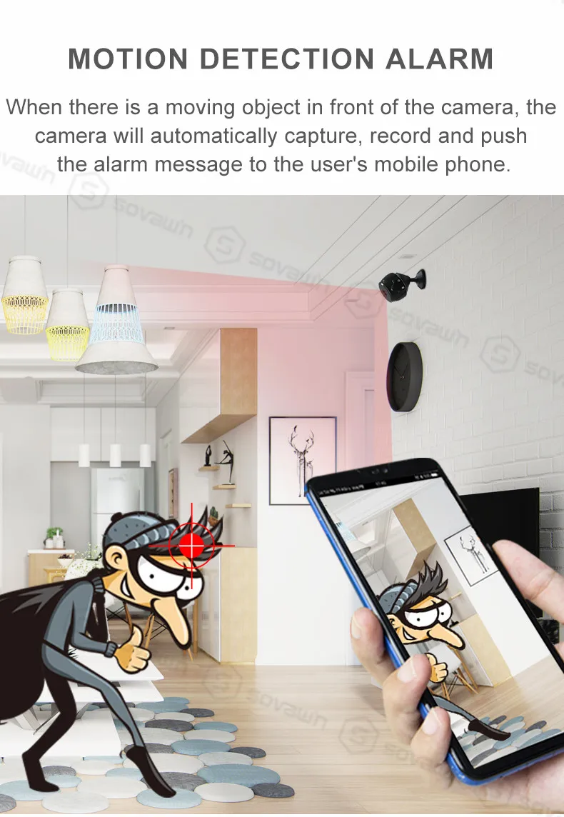 SOVAWIN wifi HD видеокамера CMOS датчик красный светильник ночное видение 5 М камера шпионский монитор Скрытая камера микро камера Поддержка 4-128 г