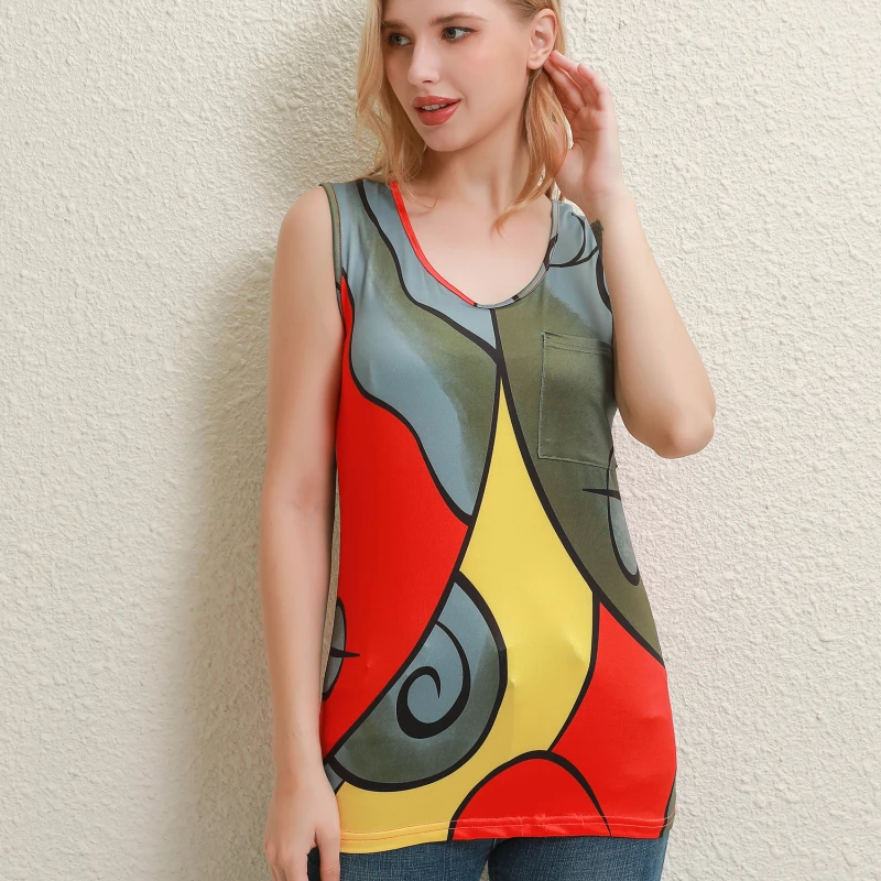 

2022 New Women's Print Shirt Clothing Sleeveless Colorblock T-shirt Spring Summer Loose Tank Top Lady Summer Lady Shirt Blouse