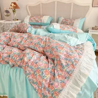 New 100% Cotton Tulip Flowers Princess Bedding Set Single Queen King Ruffle Quilt/Duvet Cover Bed Skirt Or Bed Linen Pillowcases