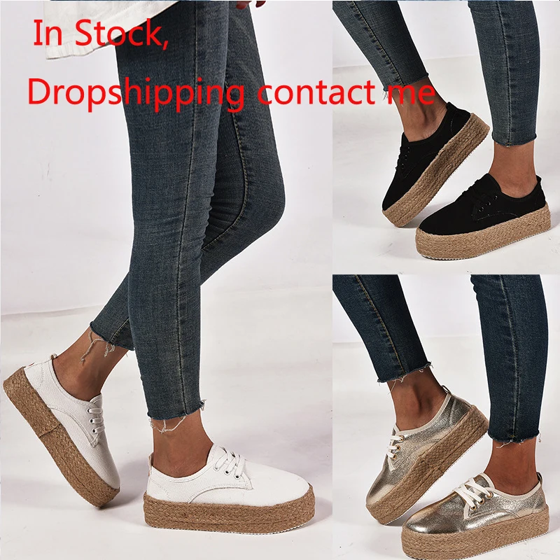 Женские эспадрильи на платформе Обувь плоской подошве для девочек Лоферы из