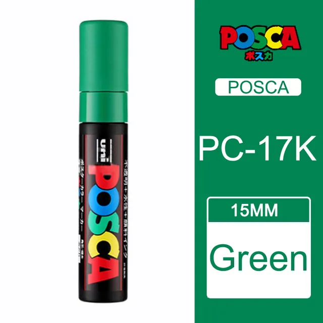 2 шт./партия Uni Posca PC-17K Краска Маркер-Экстра Широкий Tip-15mm rotulador - Цвет: Зеленый