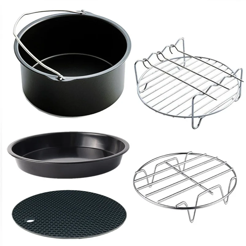 

6/7 Inch Air Fryer Accessories Set for Gowise Phillips Cozyna Baking Basket Pizza Plate Grill Pot Kitchen Cooking Tool for Party