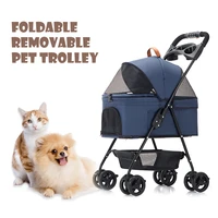 foldable dog stroller portable four wheel 360%c2%b0rotation pet cat cart cage removable with rain cover breathable trolley for dogs