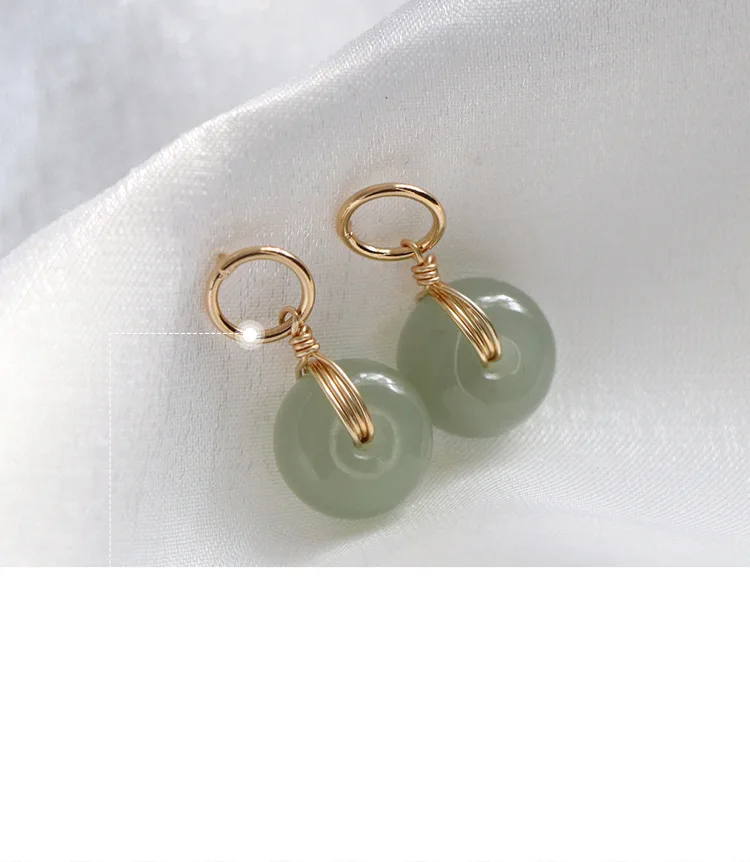 

Pure Natural Jade Jewelry 14K Yellow Gold Drop Earring for Women Aretes De Mujer Emerald Gemstone 14 K Gold Garnet Earring Women