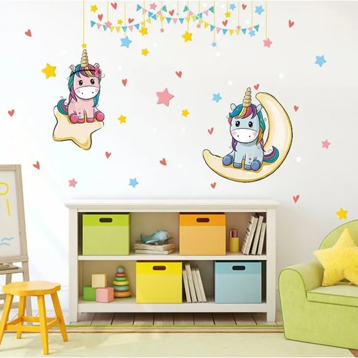 Sticker plastic interior &quotединорожки on month/звёздочке&quot 60 х90 cm creativity sticker stickers for home | Дом и
