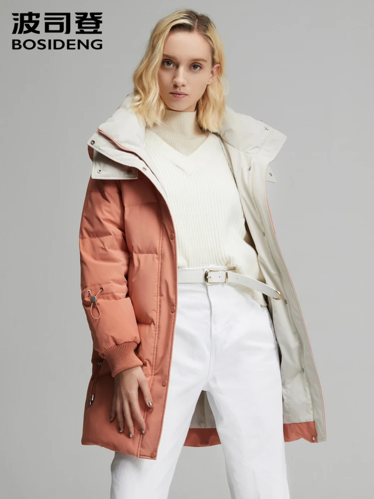 Женская куртка BOSIDENG со съемным капюшоном на 90% белом утином пуху облегающее