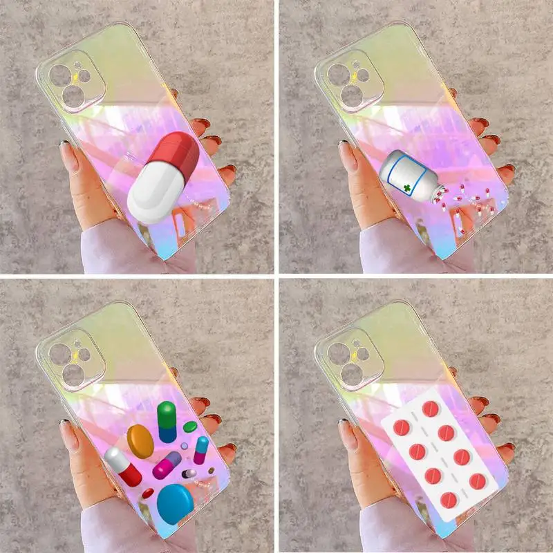 

Medical Pill Capsule Phone Case for iPhone huawei honor 7 8 9 11 12 20 30 S X XS XR MINI Pro Max Plus moible bag laser Glitter
