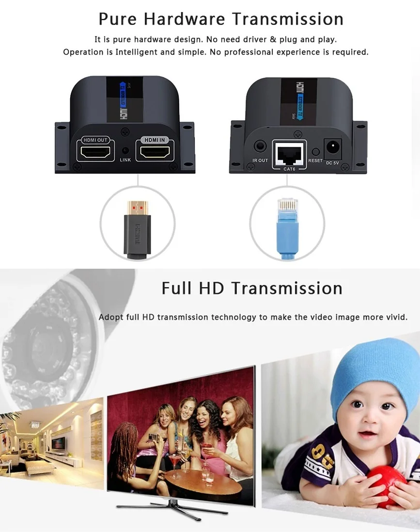 До 60 м HDMI-совместимый удлинитель LKV372Pro через сеть RJ45 CAT6 1080P передача видео и аудио