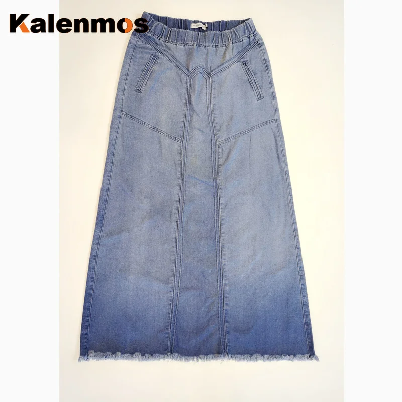 Джинсы женские KALENMOS длинная юбка стрейч винтажные свободные облегающие синие