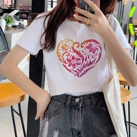 women clothes lady tees graphic printed love heart sweet valentine cute 90s style fashion tops female feeling of heartbeat