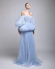 Элегантное платье размера плюс небесно-голубого цвета, платья для выпускного вечера пузырь рукава без Бретелек Пол Длина вечерние платья размера плюс, новый дизайн