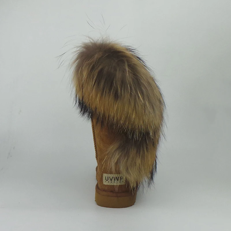 Модные женские зимние ботинки с настоящим натуральным лисьим мехом из 100%