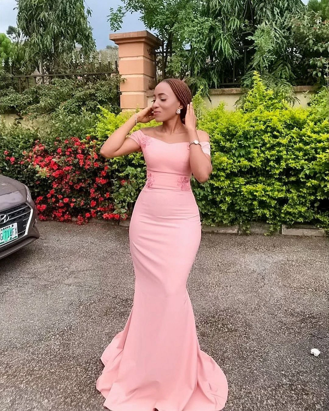 

2021 Pink Aso Rbi Evening Dresses Cap Sleeves Strapless Bridesmaid Dress For Prom Floor Length With Train