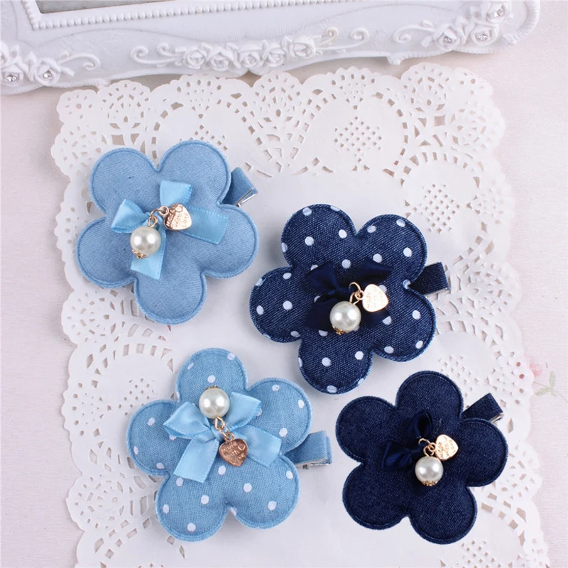 Джинсовые заколки для волос в горошек с изображением кролика Микки и собаки