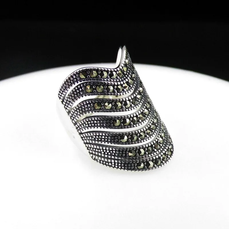 FNJ MARCASITE слинг 925 серебро новое заявление S925 стерлингового серебра кольца для женщин ювелирные изделия регулируемый размер