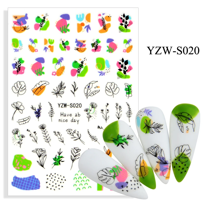 

New 3D Nail Sticker Line Flower Nail Art Decorations Slider Foil Decals Watercolor Stickers for Nails Manicure Accessories
