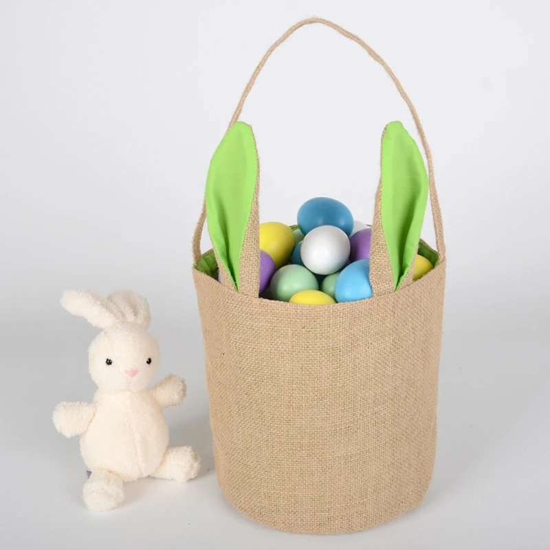 

Unique Design Easter Burlap Gift Bags Jute Easter Bunny Rabbit Ears Jewelry Display Bag Easter Baskets Hunts Party Favor